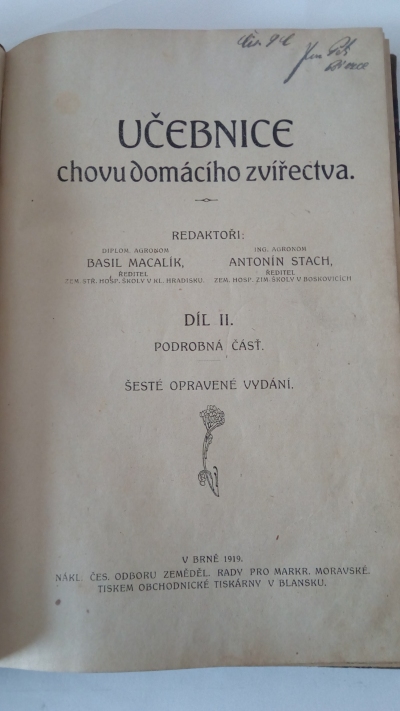 Učebnice chovu domácího zvířectva, díl II.